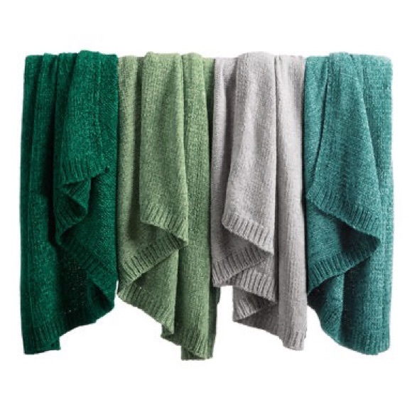 Emerald green knit chenille throw blanket - Picture 3 of 3